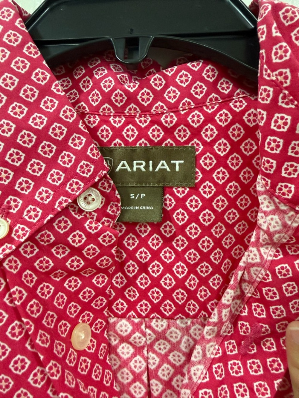 Ariat Pink-Red Geometric Short Sleeve Button-Down Shirt